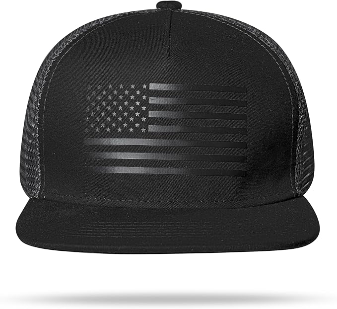 UALON Baseball Cap, Snapback Trucker Hat for Men & Women with American Flag and Adjustable, Breathable Mesh, Flat Bill Hats