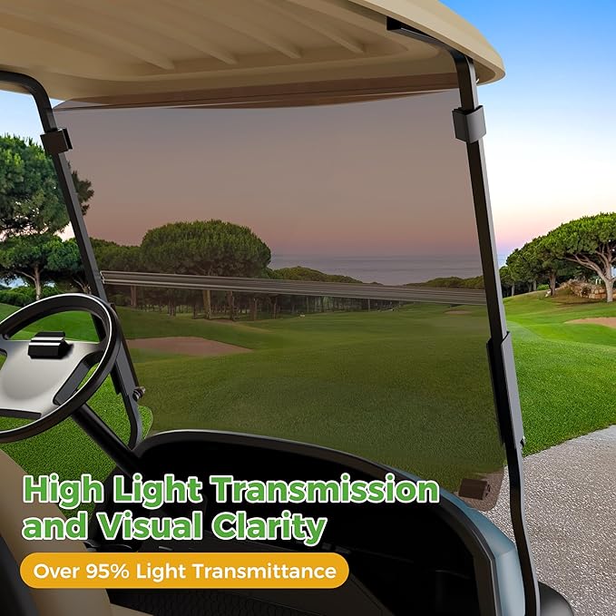 10L0L Golf Cart Windshield for Club Car Precedent 2004-Up, Tempo, 2017-Up Onward, One-Piece Hinge Design, Clear/Tinted Anti-UV Impact Resistant,HD View, 37.5" W X 33.6" H
