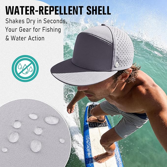 AOPREL Flat Brim Baseball Cap for Men Adjustable Water-Resistant Performance Hat with Breathable Laser Perforated