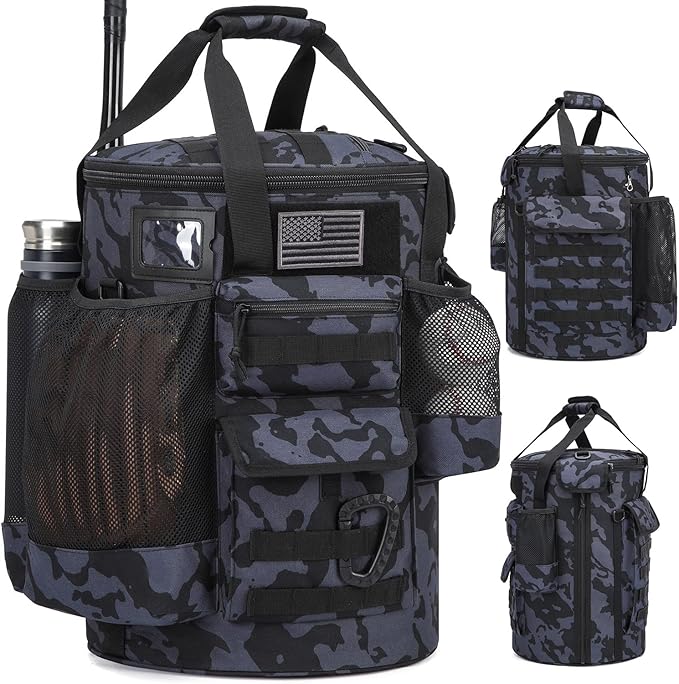 Baseball Bucket Bag Baseball Coaching Accessories Organizer Tactical Style Softball Bucket Bag with Anti-Slip Bottom, Multiple Pockets for Bat, Gloves, Scoreboards