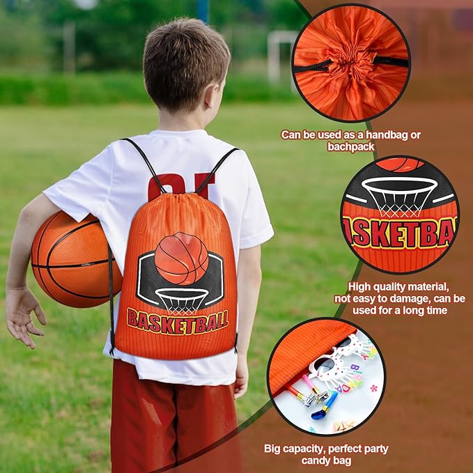 Grneric 18 Pcs Basketball Party Favor Bags Drawstring Bags Bulk Candy Goodie Bag Basketball Themed Presents for Sports Teams