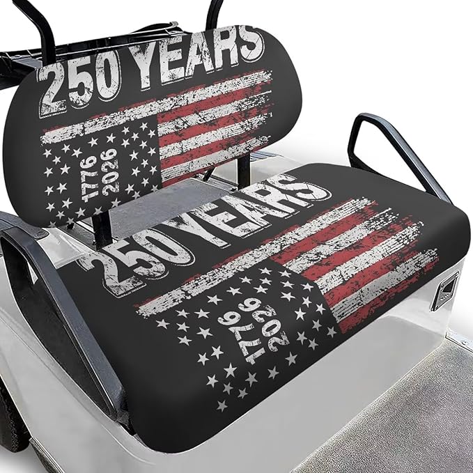 Bulopur American 250 Years Flag Golf Cart Towel Seat Cover Non-Slip Breathable Golf Cart Cushion Cover and Backrest Cover 2 Pack Golfcart Accessory for Golfer Gifts