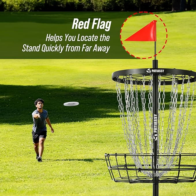 Portable Disc Golf Basket, 24/12 Detachable Chains Disk Golf Target with Sound Reducer for Quiet Practice, Night Practice Set with Remote LED Light, 3 Light Up Discs & 4 Ground Stakes