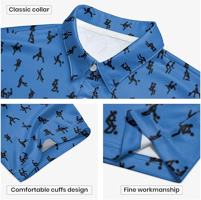 Golf Polo Shirts for Men Funny Print Short Sleeve Golf Shirts Performance Golf Polos
