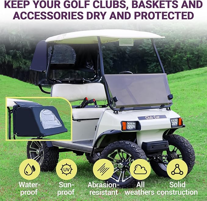 DRIVE UP Golf Cart Rear Bag Rain Cover for Most Yamaha Club Car EZGO Golf Carts, Black/Beige Heavy-Duty Golf Rear Rain Shelter with Bracket Kit