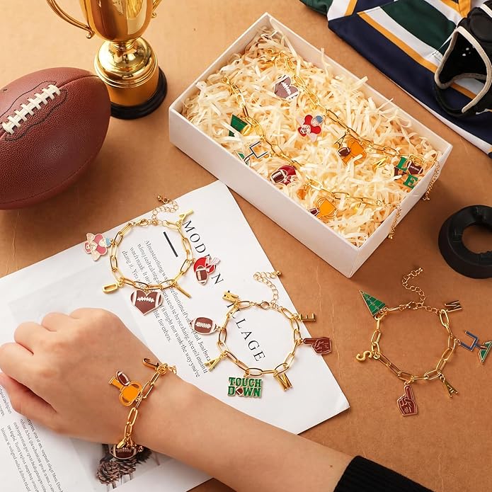 Kigeli 394 Pcs Sports Bracelets for Women DIY Game Bracelets kit Softball Baseball Football Jewelry Crafts Adjustable Gold Letter Charms Keychain for Team Sport Lovers Gifts