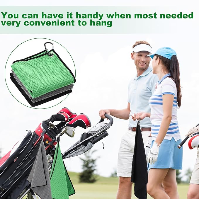Batiyeer Golf Towel Bulk for Golf Bags 16'' x 16'' Microfiber Fabric Towel with Clip Waffle Pattern, Fitness, Camping, Hiking, Yoga
