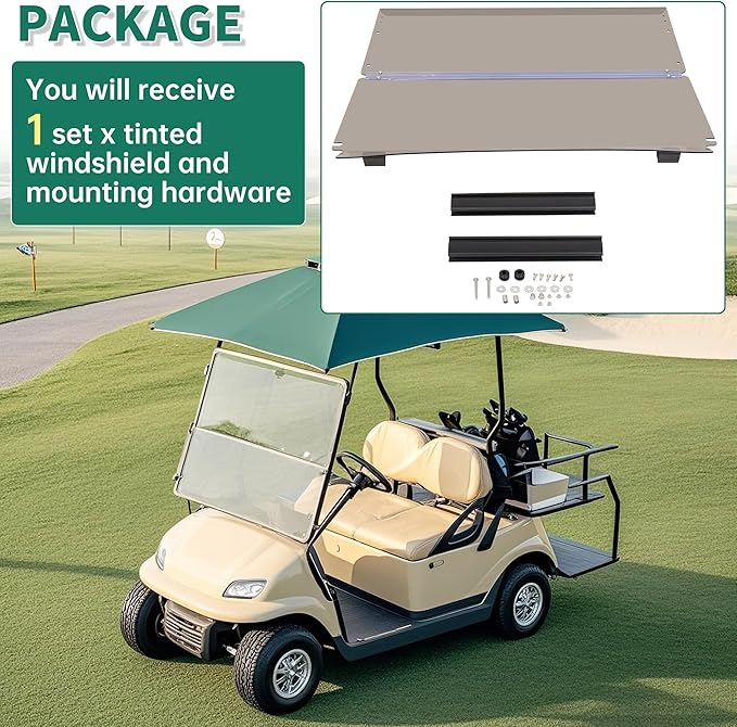 ECOTRIC Golf Cart Tinted Foldable Windshield Compatible with 2004-UP Club Car Precedent,Tempo,Onward Gas or Electric Models Golf Cart Folding Down Impact Resistance HD View Front Windshield