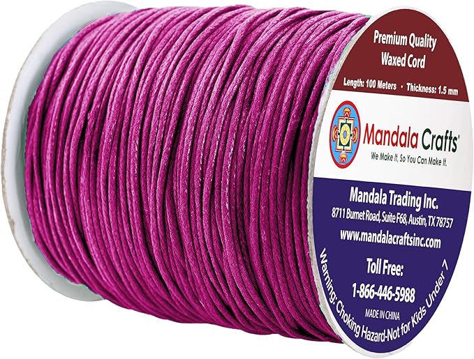 Mandala Crafts 1.5mm 109 Yards Dark Violet Cotton Waxed Cord - Image 2