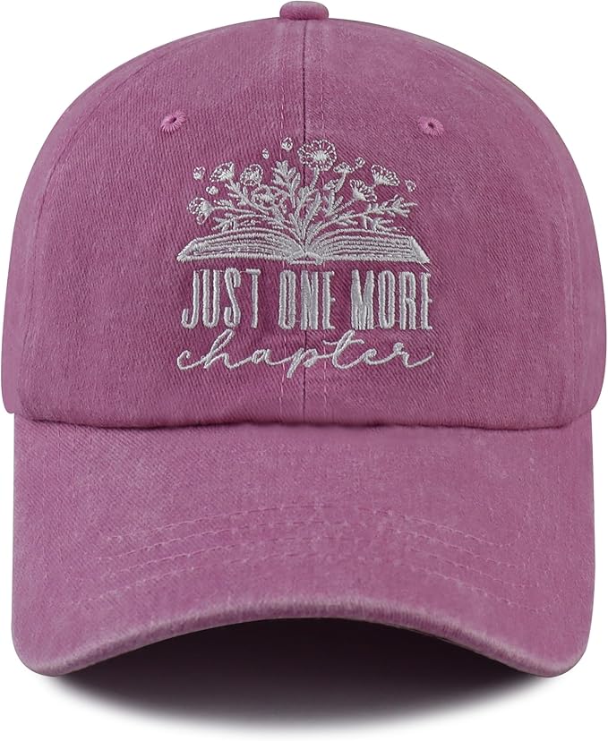 Just One More Chapter Hat for Men Women, Cute Adjustable Cotton Embroidered Book Lovers Baseball Cap