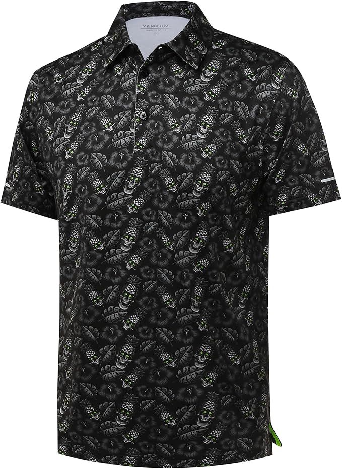 Golf Shirts for Men - Moisture Wicking Short Sleeve Performance Sport Casual Striped Collared Mens Polo Shirt