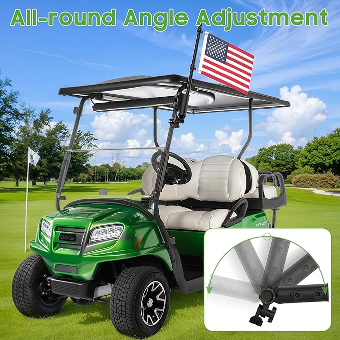 10L0L Golf Cart Flag Holder and Flag Pole Mount Kit Universal for Yamaha EZGO Club Car, Heavy Duty Bracket for Golf Cart, Golf Push Cart with USA Flags-12Inch×18Inch