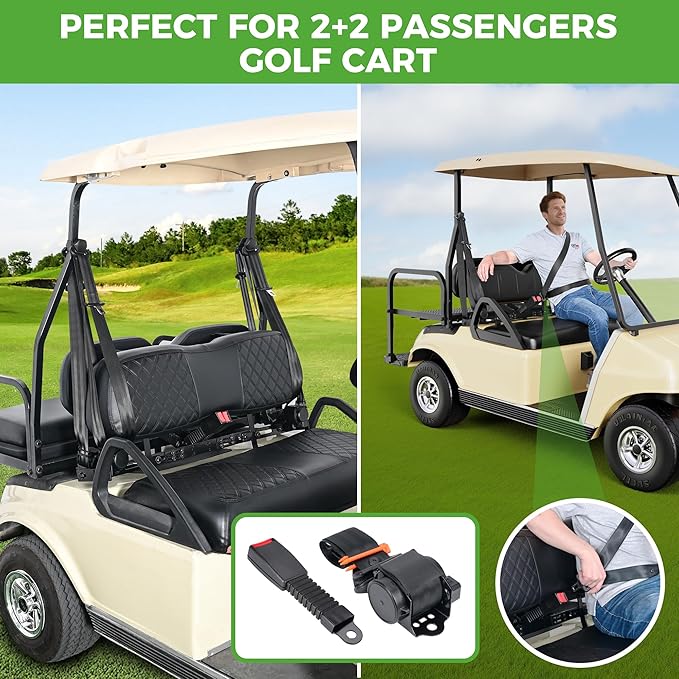 10L0L Golf Cart Seat Belts Kit,Universal for 4 Passenger/2+2 Seats EZGO TXT Club Car Yamaha,42” Belts with Bracket with Street-Legal Upgrades