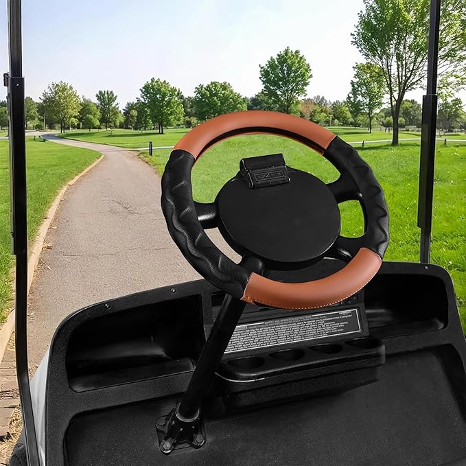 10L0L 13 Inch Golf Cart Steering Wheel Covers for EZGO TXT&RXV, Upgraded Microfiber Anti-Slip Steering Wheel Cover with Pu Leather