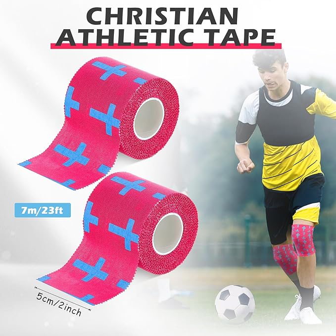 TrelaCo Wrist Tape Baseball Cross Athletic 2in x 23ft Cotton Cross Wrist Tape Serrated Edges for Fingers Ankles Injury Wrap, Football Baseball Hockey Soccer (2 Pcs,Rose Red)