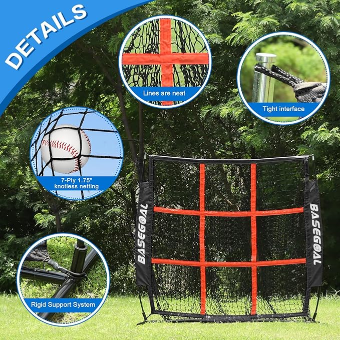 BaseGoal 4'×4' Baseball Softball Net,Pitching Strike Zone Target Net,with 9 Pocket,Baseball Backstop Net,for Hitting Pitching Batting Catching Practice