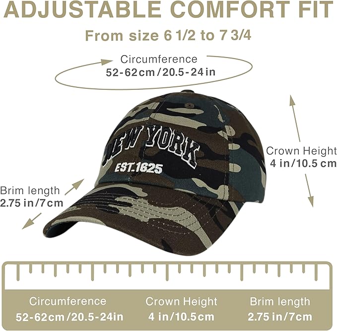 Elidan NY Dad Hat New York EST.1625 Cotton Cap, Adjust Buckle Strap, Unstructured Low-Profile NY Baseball Cap for Men & Women