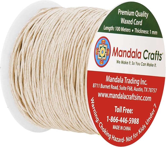 Mandala Crafts 1mm 109 Yards Cream Cotton Waxed Cord - Image 2