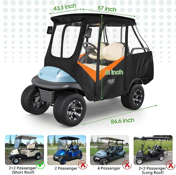 10L0L 4-Passengers Golf Cart Enclosure for Club Car Precedent 57" Short Roof, 600D Waterproof Clear Rain Cover with Security Side Mirror Openings, All Weather Waterproof Snowproof Driving Covers