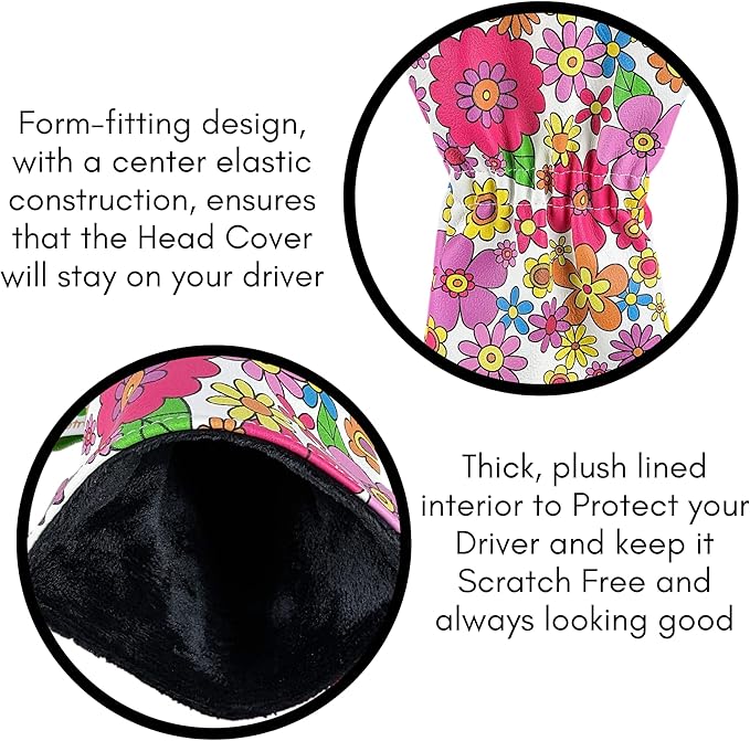Foretra Driver Headcover Golf Club Covers Blade Mallet Putter Cover Alignment Stick Holder Hybrid Fairway Wood Head Cover Flower Pattern Novelty Golf Accessories for Most Brands