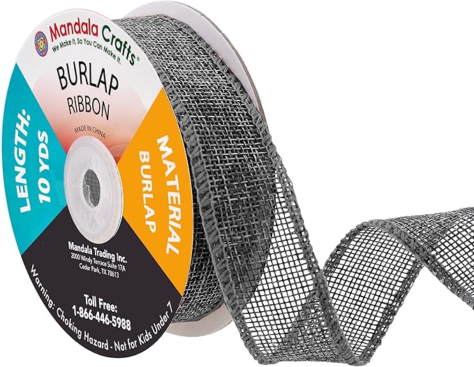 Mandala Crafts Gray Burlap Ribbon 1 Inch Wide Jute Ribbons by MandalaCrafts