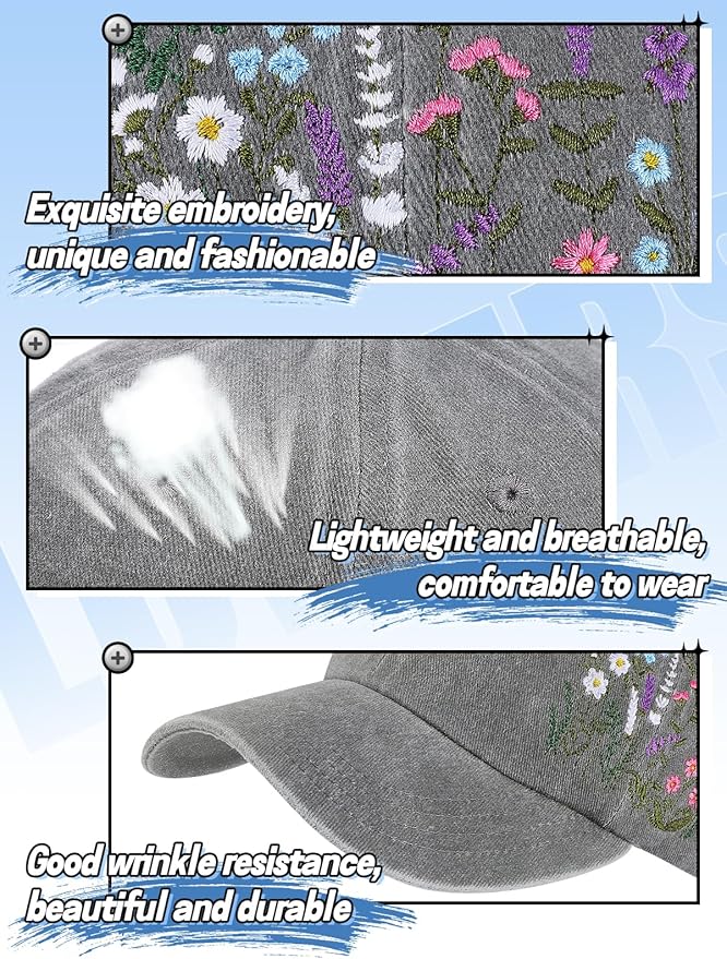 Biggun Trendy Embroidered Baseball Cap for Girls Women Men - Adjustable Soft Breathable Hats for Casual Wear