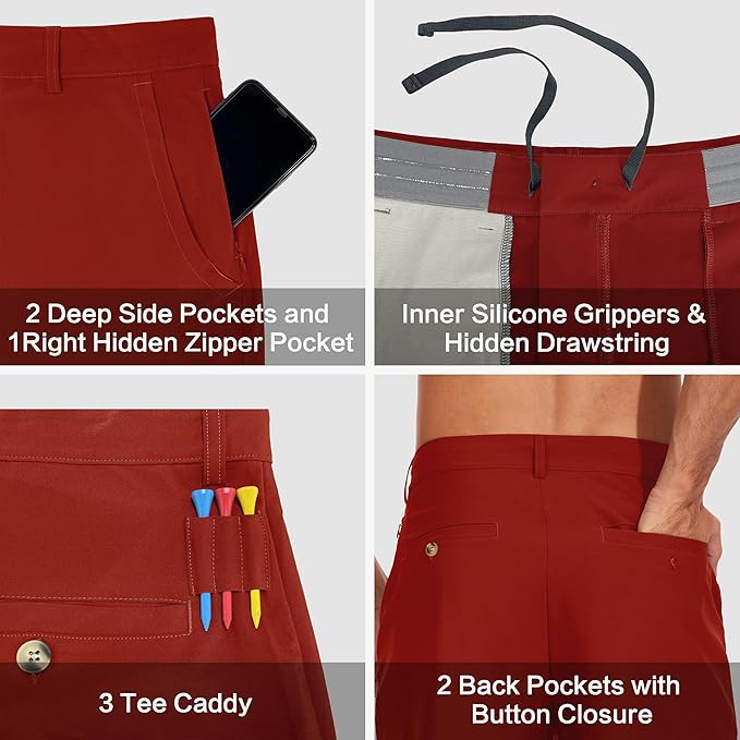 JWM Mens 7"/9" Stretch Golf Shorts - Lightweight Hybrid Casual Dress Work Flat Front Shorts with 5 Pockets Quick Dry UPF50