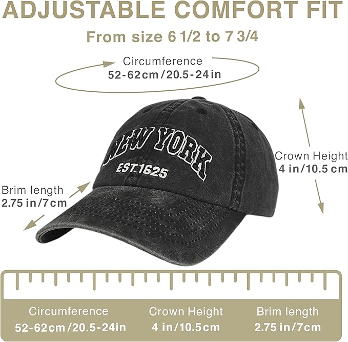 Elidan NY Dad Hat New York EST.1625 Cotton Cap, Adjust Buckle Strap, Unstructured Low-Profile NY Baseball Cap for Men & Women