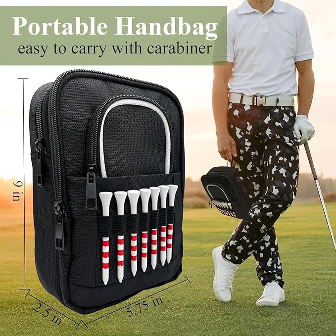 Golf Valuables Pouch, Golf Ball Bag, Golfer Portable Organizer, Large Golf Accessories Pouch for Gadgets, Like Balls, Tees, Market - Golf Gift for Men and Women (White/Red Edge) (White Edge)