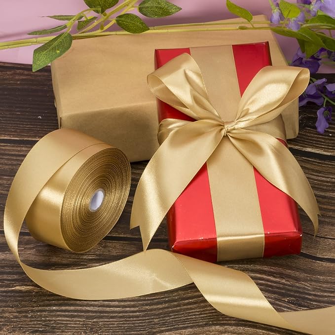 1 1/2 Inch Champaign Gold Solid Satin Ribbon, 50 Yards Craft Fabric Ribbon - Image 4