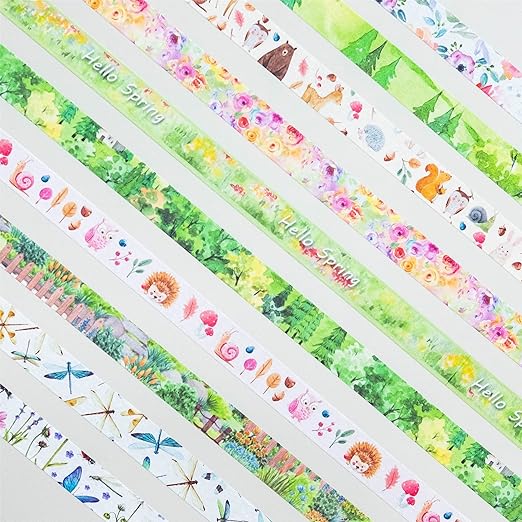 YUBBAEX 10 Rolls Four Seasons Washi Tape Set Green Grass Flowers Masking - Image 5