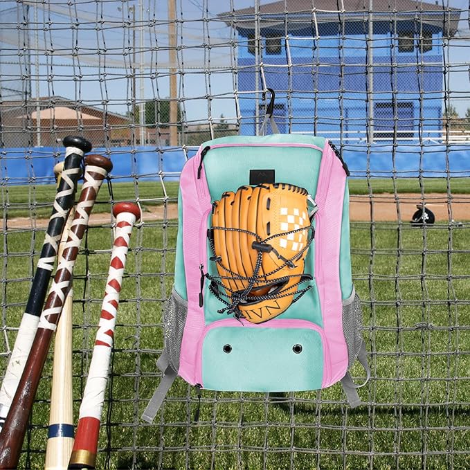 MATEIN Baseball Backpack, Softball Bat Bag with Shoes Compartment for Youth, Boys and Adult, Lightweight Baseball Bag with Fence Hook Hold TBall Bat, Batting Mitten, Helmet, Caps, Teeball Gear