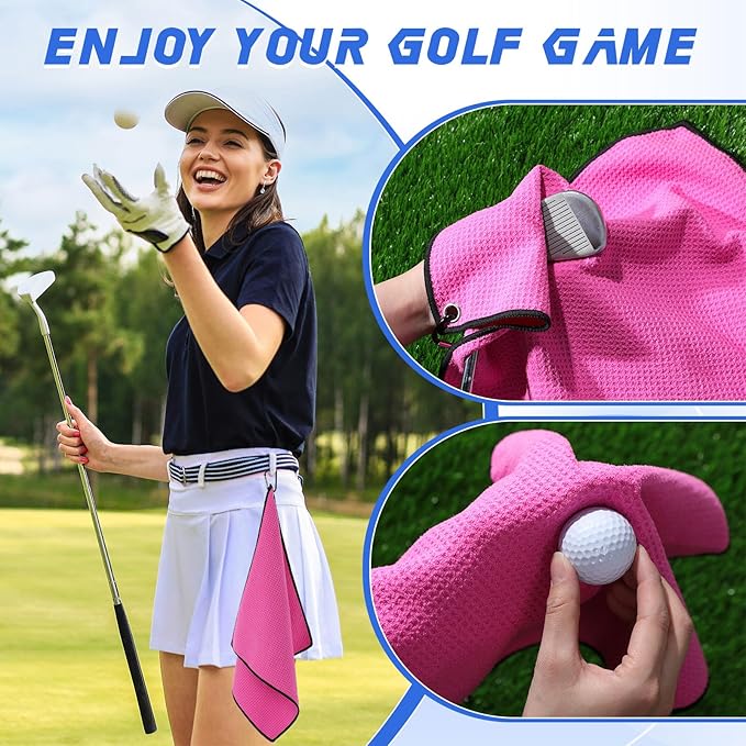 Batiyeer Golf Towel Bulk for Golf Bags 16'' x 16'' Microfiber Fabric Towel with Clip Waffle Pattern, Fitness, Camping, Hiking, Yoga