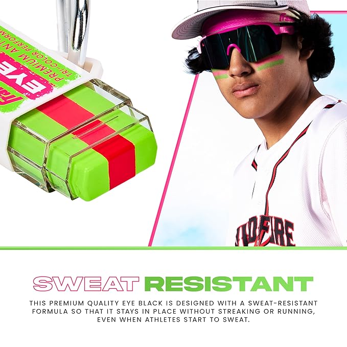 Franklin Sports Eye Black Stick - Baseball Softball + Football Eye Black for Kids + Adults - Sun Glare Reduction - Green Apple/Pink