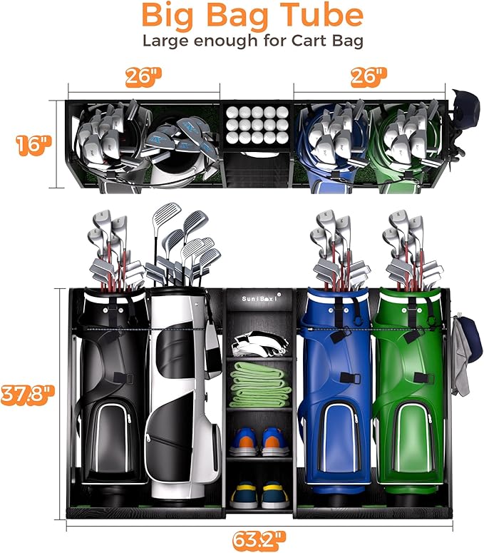 SuniBoxi Wooden Golf Storage Organizer for Garage, Premium Golf Bag Holder Rack for Golfing Accessories, Great Gift for Golfers,Husband, Dad