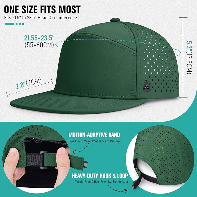 AOPREL Flat Brim Baseball Cap for Men Adjustable Water-Resistant Performance Hat with Breathable Laser Perforated