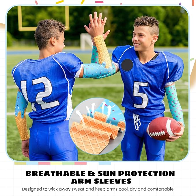 6 Pair Baseball Arm Sleeves Ice Cream Drip Palm Tree Sun Protection Youth Breathable Cooling Sleeve
