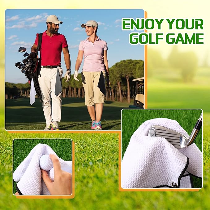 Batiyeer Golf Towel Bulk for Golf Bags 16'' x 16'' Microfiber Fabric Towel with Clip Waffle Pattern, Fitness, Camping, Hiking, Yoga