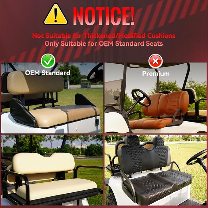 Golf Cart Seat Covers Front and Rear for Club Car Precedent 2004+ Standard Seat Cushion, EZGO Vinyl Leather Seat Cover Set Replacement Accessories, No Staples, Black(4 PCS)