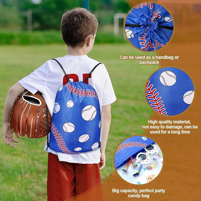 Grneric 18 Pcs Baseball Party Favor Bags Drawstring Bags Bulk Candy Goodie Bag Baseball Themed Presents for Sports Teams