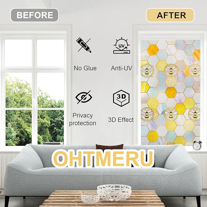 3D Stained Glass Window Privacy Film, Heat Control UV Blocking Static Cling - Image 3