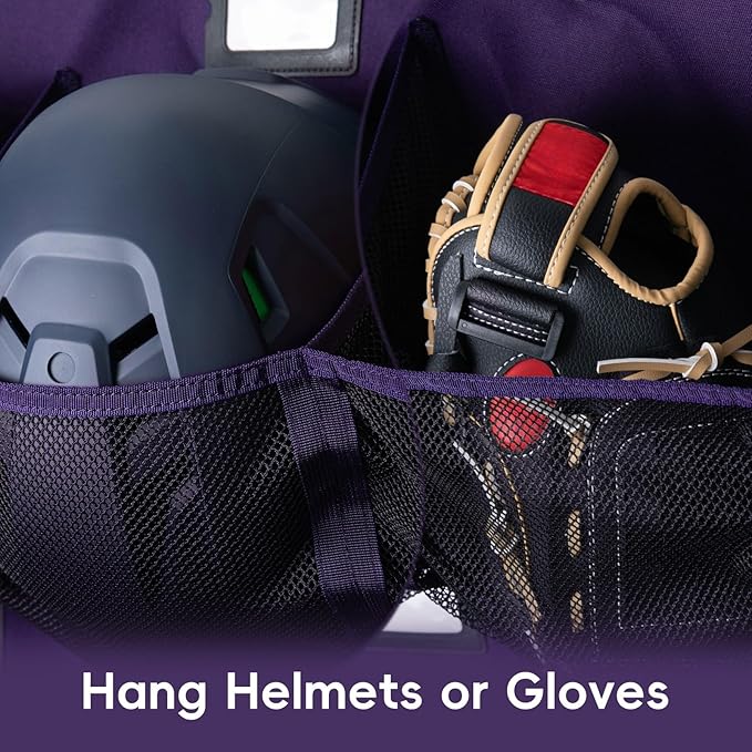 KAVIGOR Baseball/Softball Dugout Organizer - 15+ Helmet & Glove Storage Bag, Military-Grade 900D Fabric & 6 Reinforced Steel Hooks