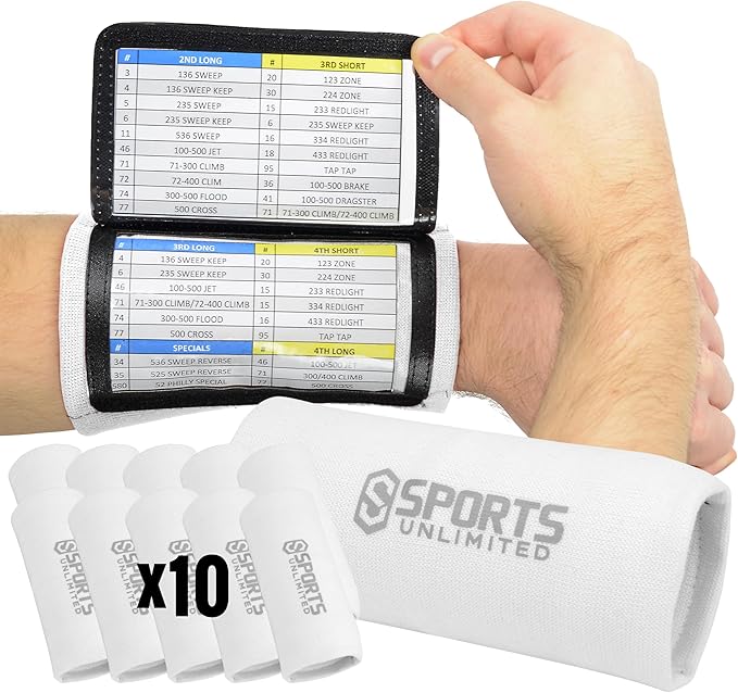 Sports Unlimited Youth Triple Wrist Coach, Football Wristbands for Plays, Baseball Wristbands, QB Arm Bands