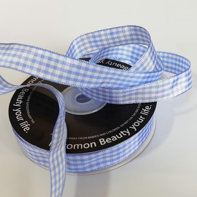 Light Blue Gingham Plaid Checked Ribbon 25 Yard Each Roll 100% Polyester - Image 5