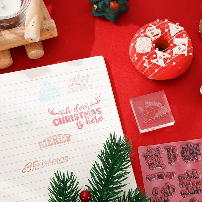 Whaline 4 Sheet Christmas Words Clear Stamps Greeting Words Santa Xmas Tree - Image 5