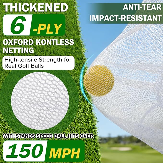 Golf Chipping Net with Tri-Turf Hitting Mat Set - Foldable Practice Target, 12 Foam Balls & 6 Tees in Carry Bag - Indoor Outdoor Backyard Golf Precision Training Gift & Aid for Beginners