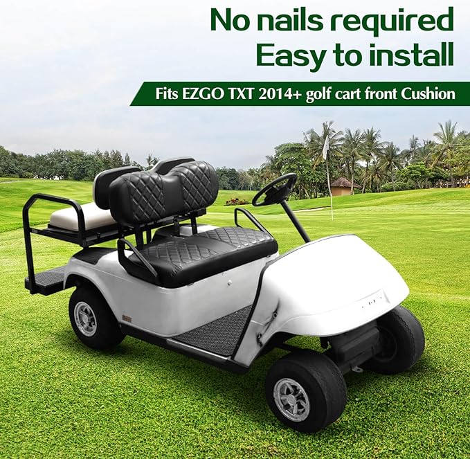 NOKINS Golf Cart ET Diamond Seat Cover for EZGO Freedom TXT/T48 2014+ Golf Carts, No Stapler Required, Golf Cart Vinyl Replacement Seat Cover Black Stitching