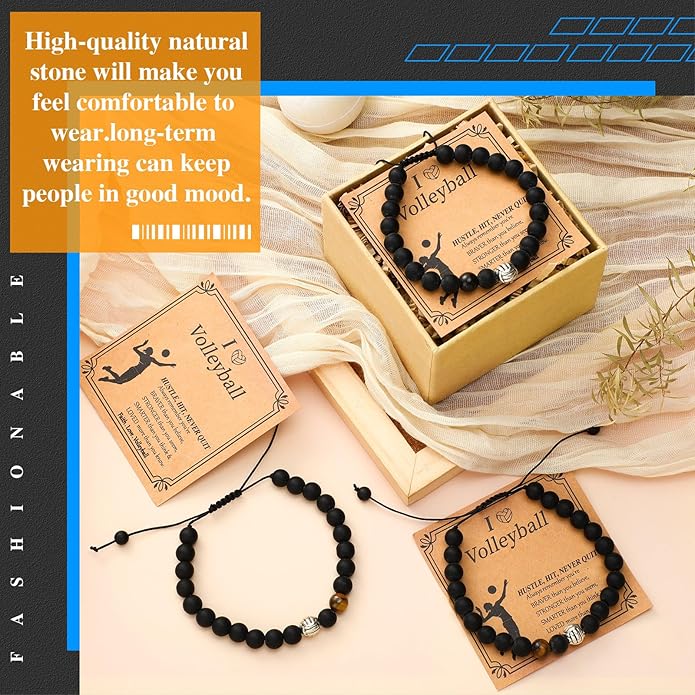 12 Set Sport Adjustable Beaded Bracelets Gifts Football Softball Soccer Volleyball Golf Basketball Hockey Bracelets for Women Men Adjustable Beaded Accessories