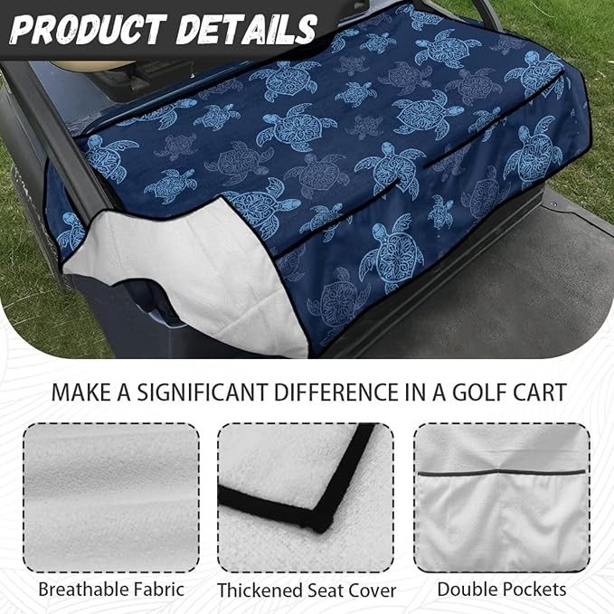 Golf Cart Seat Covers, Universal Golf Cart Seat Towel Blanket with 4 Front Pockets & Nonskid Bottom Fits for Club Car 2 Person Seats Golf Carts