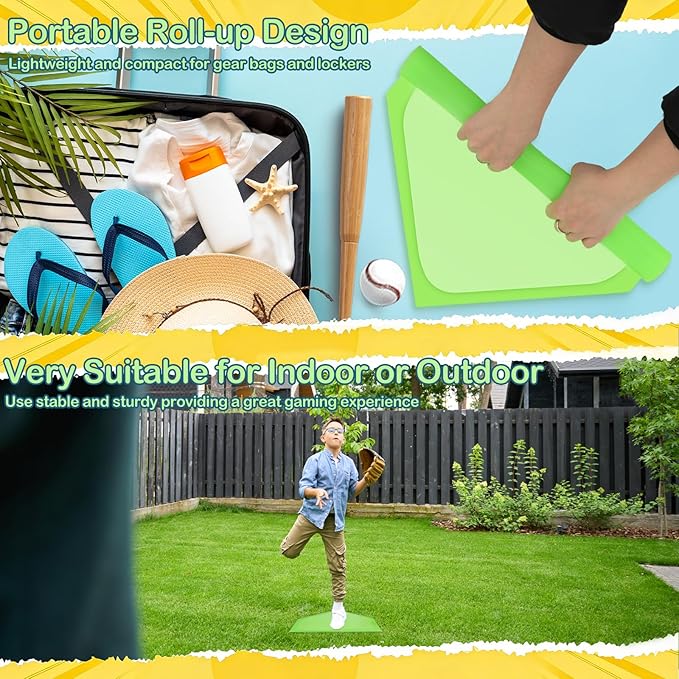 Glow-in-the-Dark Baseball Rubber Bases - 2/3/4 Piece Home Plates for Pitcher's Daily Strength and Agility Training, Backyard Practice, Adult for Softball Kickball Baseball Play and Playground Practice